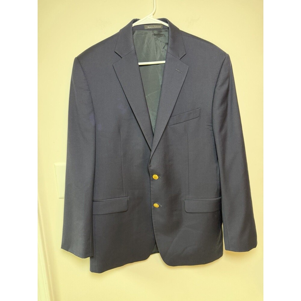 Ralph Lauren Mens 39R Navy Blue Gold Button Wool Blazer Sport Coat Suit Jacket